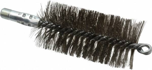 Schaefer Brush - 4-1/2" Brush Length, 2-1/4" Diam, Double Stem, Double Spiral Tube Brush - 7-1/4" Long, Stainless Steel, 1/4" NPSM Male Connection - Exact Tooling