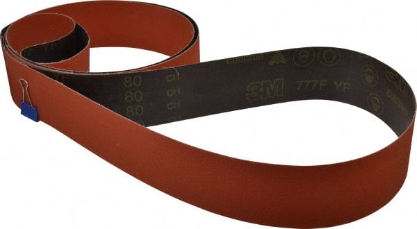 3M - 3" Wide x 132" OAL, 80 Grit, Ceramic Abrasive Belt - Ceramic, Medium, Coated, YF Weighted Cloth Backing, Wet/Dry, Series 777F - Exact Tooling