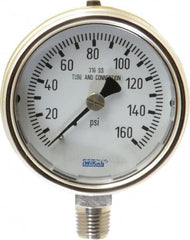 Wika - 2-1/2" Dial, 1/4 Thread, 0-160 Scale Range, Pressure Gauge - Lower Connection Mount, Accurate to 2-1-2% of Scale - Exact Tooling