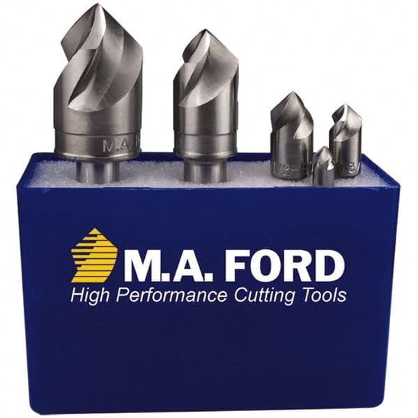 M.A. Ford - 5 Piece, 1/4 to 3/4" Head Diam, 100° Included Angle, Single End Countersink Set - Exact Tooling