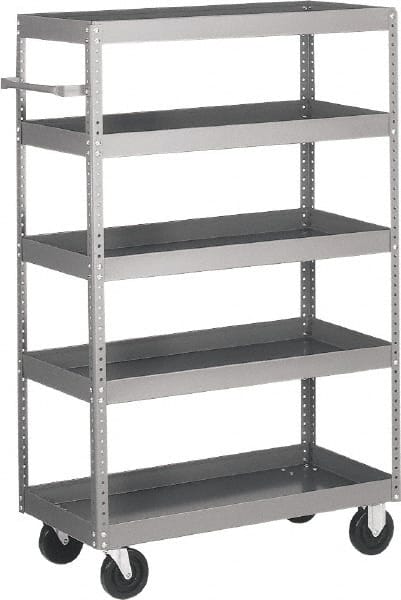 Quantum Storage - 1,000 Lb Capacity, 42" Wide x 24" Long x 57" High Shelf Cart - 5 Shelf, Steel - Exact Tooling