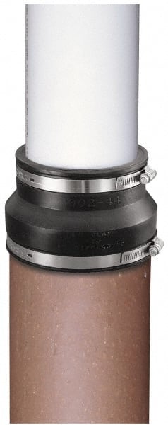 Made in USA - 8 x 6" PVC Flexible Pipe Coupling with Clamp - 6" Long, Pipe x Pipe, Stainless Steel Clamp - Exact Tooling