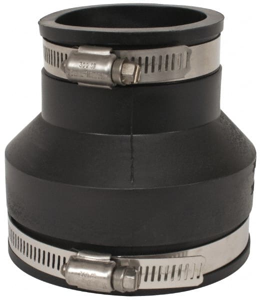 Made in USA - 3 x 2" PVC Flexible Pipe Coupling with Clamp - 4" Long, Pipe x Pipe, Stainless Steel Clamp - Exact Tooling