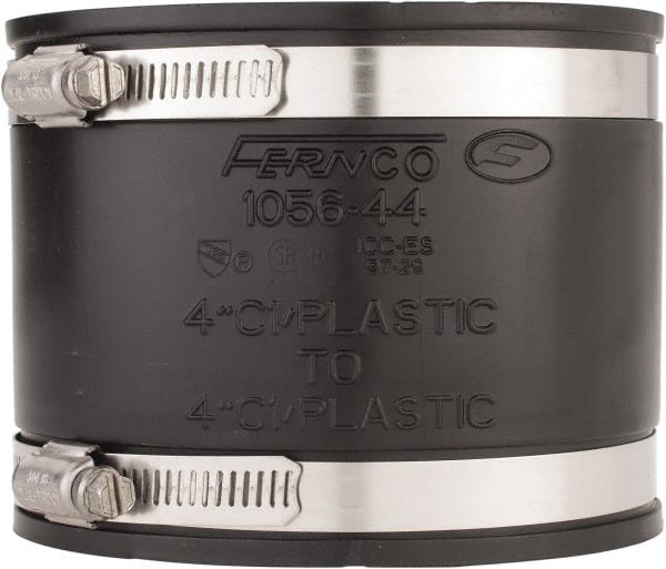 Made in USA - 4" PVC Flexible Pipe Coupling with Clamp - 4" Long, Pipe x Pipe, Stainless Steel Clamp - Exact Tooling