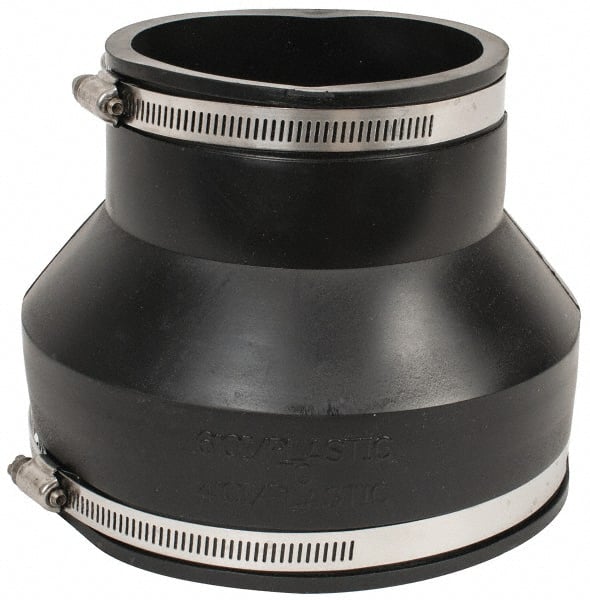 Made in USA - 6 x 4" PVC Flexible Pipe Coupling with Clamp - 6" Long, Pipe x Pipe, Stainless Steel Clamp - Exact Tooling