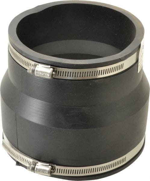 Made in USA - 6 x 5" PVC Flexible Pipe Coupling with Clamp - 6" Long, Pipe x Pipe, Stainless Steel Clamp - Exact Tooling