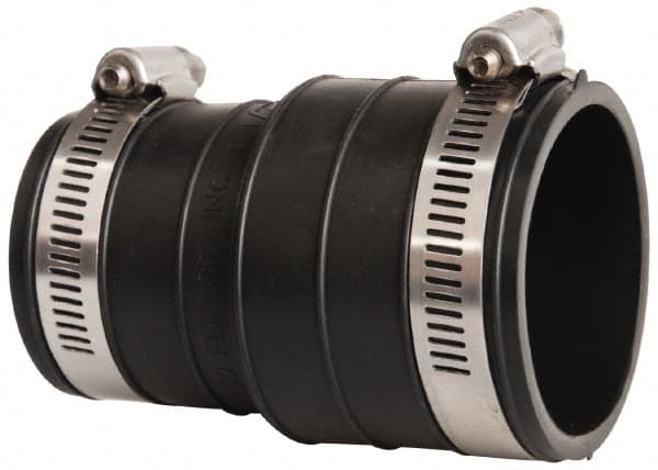 Made in USA - 1-1/2" PVC Flexible Pipe Coupling with Clamp - 4" Long, Socket x Pipe, Stainless Steel Clamp - Exact Tooling