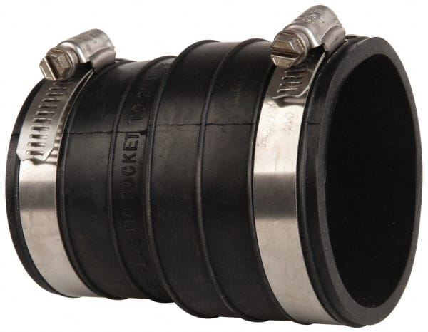 Made in USA - 2" PVC Flexible Pipe Coupling with Clamp - 4" Long, Socket x Pipe, Stainless Steel Clamp - Exact Tooling