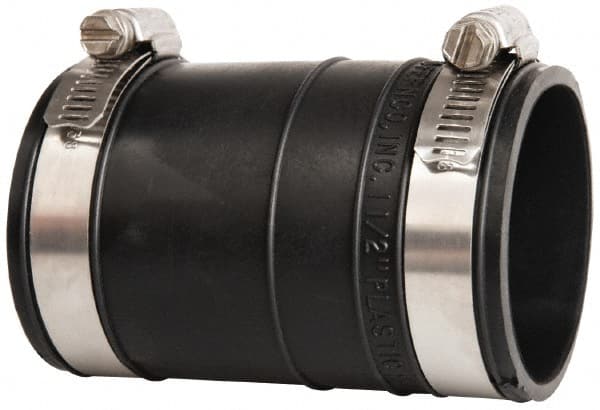 Made in USA - 1-1/2" PVC Flexible Pipe Coupling with Clamp - 4" Long, Socket x Socket, Stainless Steel Clamp - Exact Tooling