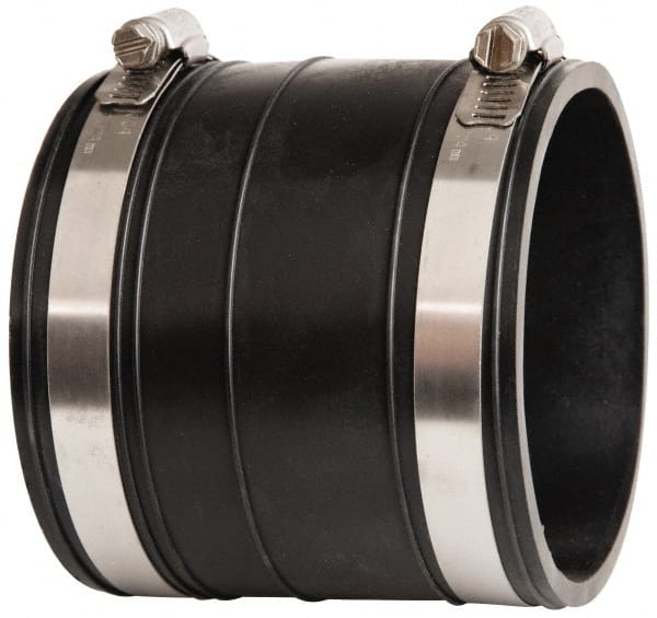 Made in USA - 3" PVC Flexible Pipe Coupling with Clamp - 4" Long, Socket x Socket, Stainless Steel Clamp - Exact Tooling
