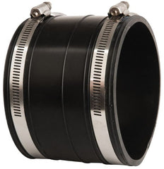 Made in USA - 4" PVC Flexible Pipe Coupling with Clamp - 4" Long, Socket x Socket, Stainless Steel Clamp - Exact Tooling