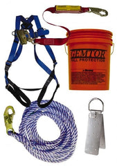 Gemtor - Universal Size, 300 Lb. Capacity, Polyester Roofer Fall Protection Kit - 3 Ft. Lanyard Long, Reusable Anchor, Blue, Black and Red - Exact Tooling