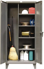 Strong Hold - 4 Shelf Locking Storage Cabinet - Steel, 72" Wide x 24" Deep x 78" High, Dark Gray - Exact Tooling