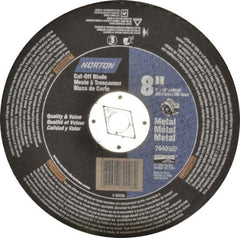 Norton - 8" 24 Grit Aluminum Oxide Cutoff Wheel - 1/8" Thick, 5/8" Arbor, 7,640 Max RPM, Use with Circular Saws - Exact Tooling