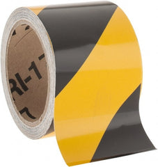 NMC - Black & Yellow Striped Vinyl Tape - 3" Wide x 30' Long x 0.002" Thick, General Traffic - Exact Tooling
