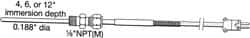Thermo Electric - 0 to 750°F, T Pipe Fitting, Thermocouple Probe - 6 Ft. Cable Length, Stripped Ends, 9 Sec Response Time - Exact Tooling