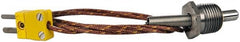 Thermo Electric - 0 to 900°F, K Pipe Plug, Thermocouple Probe - 5 Ft. Cable Length, Mini Connector, 1/2 Inch Probe Sheath Length, 6 Sec Response Time - Exact Tooling