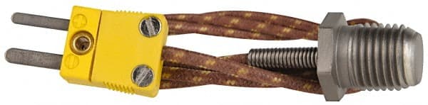 Thermo Electric - 0 to 221°F, K Pipe Plug, Thermocouple Probe - 5 Ft. Cable Length, Mini Connector, 10 Sec Response Time - Exact Tooling