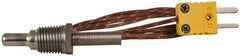 Thermo Electric - 0 to 900°F, K Pipe Plug, Thermocouple Probe - 5 Ft. Cable Length, Mini Connector, 1/2 Inch Probe Sheath Length, 6 Sec Response Time - Exact Tooling
