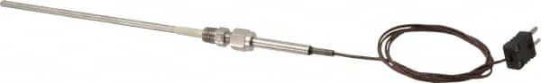 Thermo Electric - 0 to 1600°F, J Pipe Fitting, Thermocouple Probe - 6 Ft. Cable Length, Mini Connector, 9 Sec Response Time - Exact Tooling