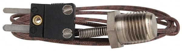 Thermo Electric - 0 to 221°F, J Pipe Plug, Thermocouple Probe - 5 Ft. Cable Length, Mini Connector, 10 Sec Response Time - Exact Tooling