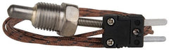 Thermo Electric - 0 to 900°F, J Pipe Plug, Thermocouple Probe - 5 Ft. Cable Length, Mini Connector, 1/2 Inch Probe Sheath Length, 6 Sec Response Time - Exact Tooling