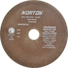 Norton - 8" 60 Grit Aluminum Oxide Cutoff Wheel - 0.035" Thick, 1-1/4" Arbor, 7,640 Max RPM, Use with Stationary Grinders - Exact Tooling