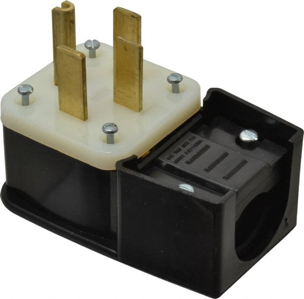 Leviton - 125/250 VAC, 50 Amp, 14-50P NEMA, Angled, Self Grounding, Industrial Grade Plug - 3 Pole, 4 Wire, 1 Phase, Nylon, Black - Exact Tooling