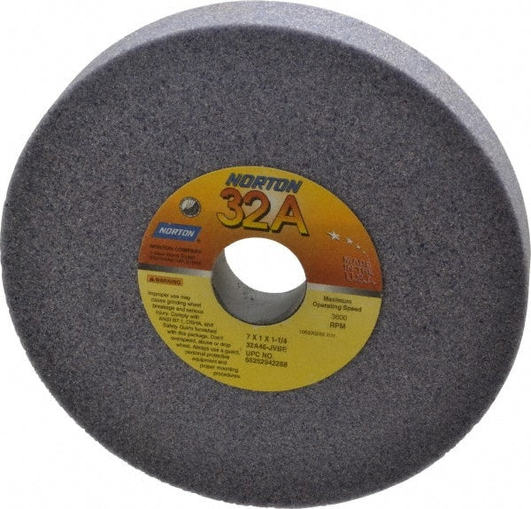 Norton - 7" Diam x 1-1/4" Hole x 1" Thick, J Hardness, 46 Grit Surface Grinding Wheel - Aluminum Oxide, Type 1, Coarse Grade, 3,600 Max RPM, Vitrified Bond, No Recess - Exact Tooling