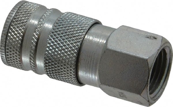 Coilhose Pneumatics - 1/2 Female NPT Industrial Pneumatic Hose Coupler - Plated Steel, 3/8" Body Diam - Exact Tooling