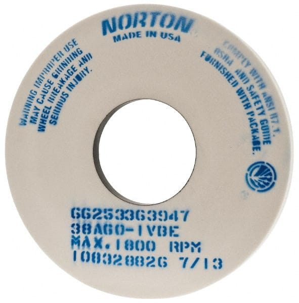 Norton - 14" Diam x 5" Hole x 1" Thick, I Hardness, 60 Grit Surface Grinding Wheel - Aluminum Oxide, Type 1, Medium Grade, 1,800 Max RPM, Vitrified Bond, No Recess - Exact Tooling