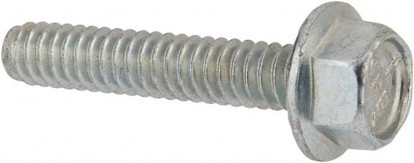 Value Collection - #10-24 UNC, 1" Length Under Head, Hex Drive Flange Bolt - 1" Thread Length, Grade 5 Steel, Serrated Flange, Zinc-Plated Finish - Exact Tooling