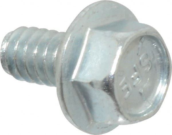 Value Collection - #10-24 UNC, 3/8" Length Under Head, Hex Drive Flange Bolt - 3/8" Thread Length, Grade 5 Steel, Serrated Flange, Zinc-Plated Finish - Exact Tooling