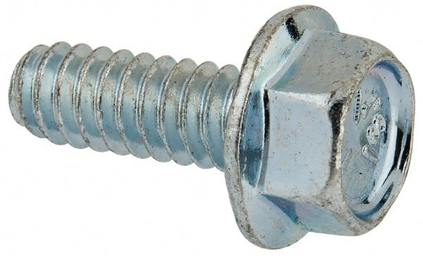 Value Collection - #10-24 UNC, 1/2" Length Under Head, Hex Drive Flange Bolt - 1/2" Thread Length, Grade 5 Steel, Serrated Flange, Zinc-Plated Finish - Exact Tooling