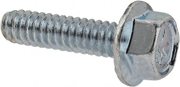 Value Collection - #10-24 UNC, 3/4" Length Under Head, Hex Drive Flange Bolt - 3/4" Thread Length, Grade 5 Steel, Serrated Flange, Zinc-Plated Finish - Exact Tooling