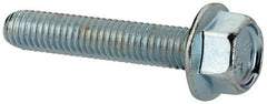 Value Collection - #10-32 UNF, 1" Length Under Head, Hex Drive Flange Bolt - 1" Thread Length, Grade 5 Steel, Serrated Flange, Zinc-Plated Finish - Exact Tooling