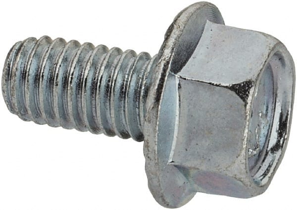 Value Collection - #10-32 UNF, 3/8" Length Under Head, Hex Drive Flange Bolt - 3/8" Thread Length, Grade 5 Steel, Serrated Flange, Zinc-Plated Finish - Exact Tooling