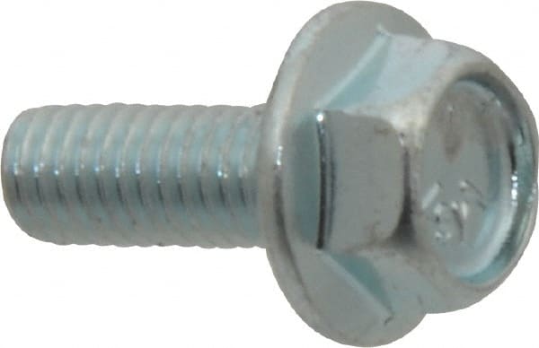 Value Collection - #10-32 UNF, 1/2" Length Under Head, Hex Drive Flange Bolt - 1/2" Thread Length, Grade 5 Steel, Serrated Flange, Zinc-Plated Finish - Exact Tooling