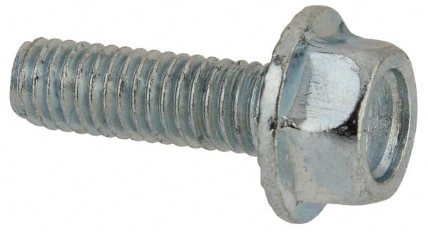 Value Collection - #10-32 UNF, 5/8" Length Under Head, Hex Drive Flange Bolt - 5/8" Thread Length, Grade 5 Steel, Serrated Flange, Zinc-Plated Finish - Exact Tooling