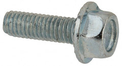 Value Collection - #10-32 UNF, 5/8" Length Under Head, Hex Drive Flange Bolt - 5/8" Thread Length, Grade 5 Steel, Serrated Flange, Zinc-Plated Finish - Exact Tooling