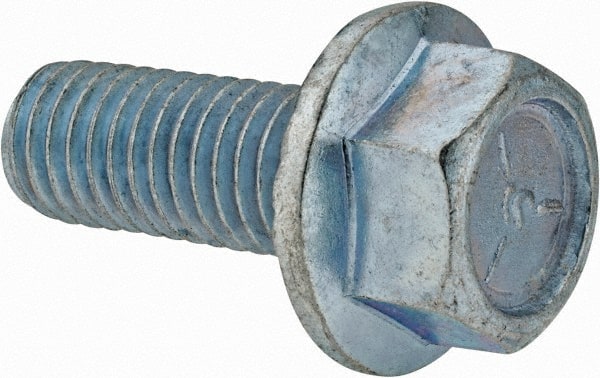 Value Collection - 1/2-13 UNC, 1-1/4" Length Under Head, Hex Drive Flange Bolt - 1-1/4" Thread Length, Grade 5 Steel, Serrated Flange, Zinc-Plated Finish - Exact Tooling