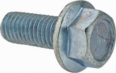 Value Collection - 1/2-13 UNC, 1-1/4" Length Under Head, Hex Drive Flange Bolt - 1-1/4" Thread Length, Grade 5 Steel, Serrated Flange, Zinc-Plated Finish - Exact Tooling