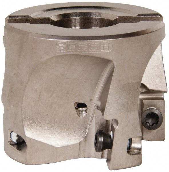 Seco - 4 Inserts, 2" Cut Diam, 3/4" Arbor Diam, 0.669" Max Depth of Cut, Indexable Square-Shoulder Face Mill - 0/90° Lead Angle, 1.575" High, XO.X 1806.. Insert Compatibility, Through Coolant, Series Power Turbo - Exact Tooling
