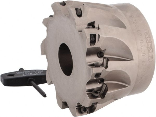 Seco - 10 Inserts, 3" Cut Diam, 1" Arbor Diam, 0.433" Max Depth of Cut, Indexable Square-Shoulder Face Mill - 0/90° Lead Angle, 2" High, XO.X 1204.. Insert Compatibility, Through Coolant, Series Super Turbo - Exact Tooling