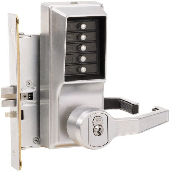 Kaba Access - Combination Entry Lever Lockset with Key Override - 2-3/4" Back Set, No Cylinder, Zamak3, Satin Chrome Finish - Exact Tooling