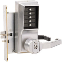 Kaba Access - Combination Entry Lever Lockset with Key Override - 2-3/4" Back Set, No Cylinder, Zamak3, Satin Chrome Finish - Exact Tooling