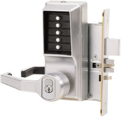 Kaba Access - Combination Entry Lever Lockset with Key Override - 2-3/4" Back Set, No Cylinder, Zamak3, Satin Chrome Finish - Exact Tooling