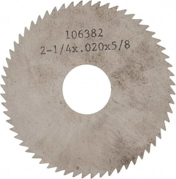 Made in USA - 2-1/4" Diam x 0.02" Blade Thickness x 5/8" Arbor Hole Diam, 60 Tooth Slitting and Slotting Saw - Arbor Connection, Solid Carbide, Concave Ground - Exact Tooling