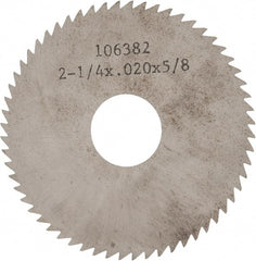 Made in USA - 2-1/4" Diam x 0.02" Blade Thickness x 5/8" Arbor Hole Diam, 60 Tooth Slitting and Slotting Saw - Arbor Connection, Solid Carbide, Concave Ground - Exact Tooling