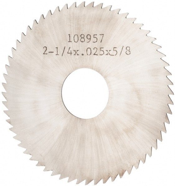 Made in USA - 2-1/4" Diam x 0.025" Blade Thickness x 5/8" Arbor Hole Diam, 60 Tooth Slitting and Slotting Saw - Arbor Connection, Solid Carbide, Concave Ground - Exact Tooling